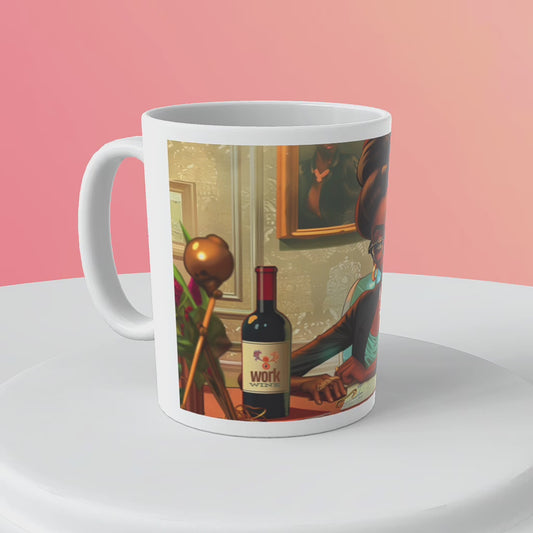 Black Woman Clap Black "Work Wine" Ceramic Mug, Bleach Blonde Bad Built Tea Cup