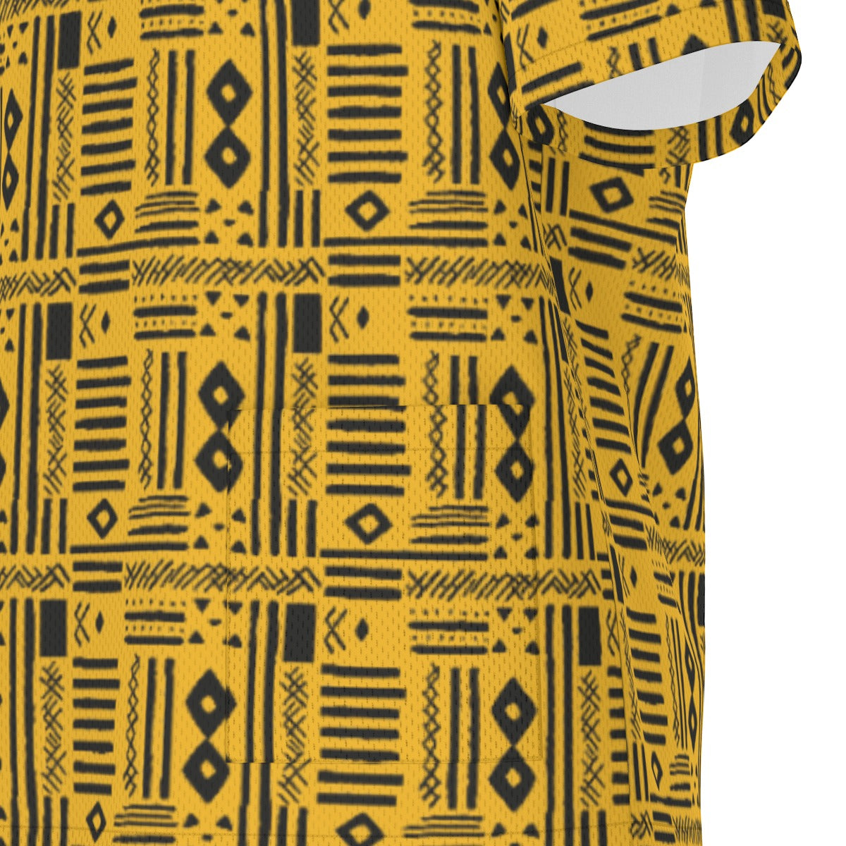 Yellow African Mudcloth Patterned V-Neck Medical Scrubs Set in Yellow and Black, Stylish V-Neck Scrubs Set