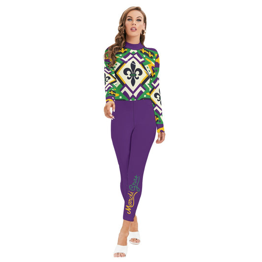 Crescent Rhapsody: Mardi Gras High-Neck Jumpsuit