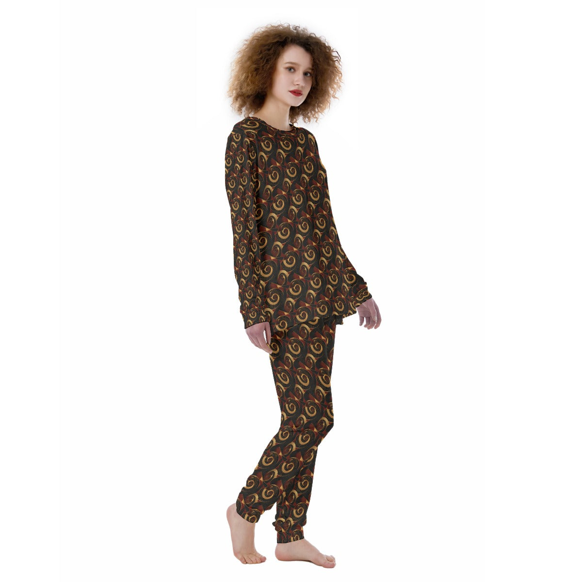 Crimson & Gold African Ankara Cotton Pajamas, Breathable, Skin-Friendly Two-Piece Set with Crew Neck