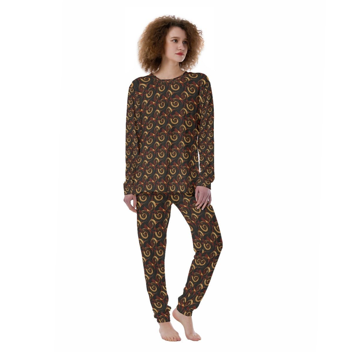 Crimson & Gold African Ankara Cotton Pajamas, Breathable, Skin-Friendly Two-Piece Set with Crew Neck