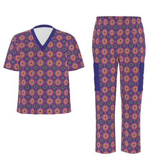 Midnight Navy & Sunrise Medley Ankara Print Scrubs Set - High-Quality Birdseye Polyester