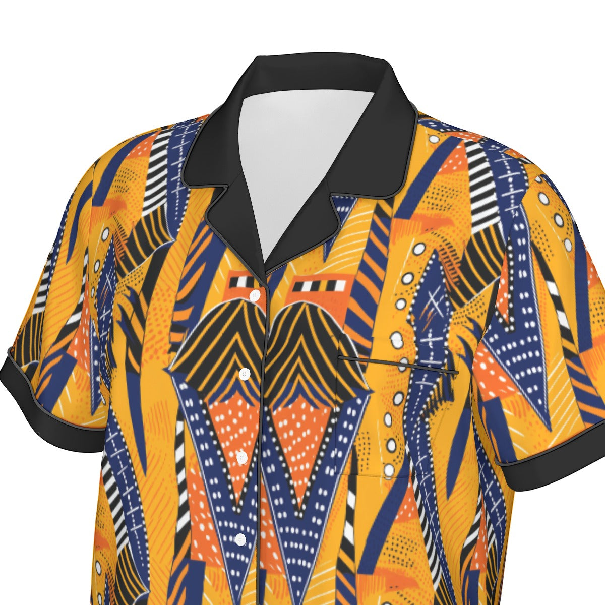 African Kente Cloth Print Women's Short Sleeved Silk Pajama Set, Luxurious Kente Nightwear