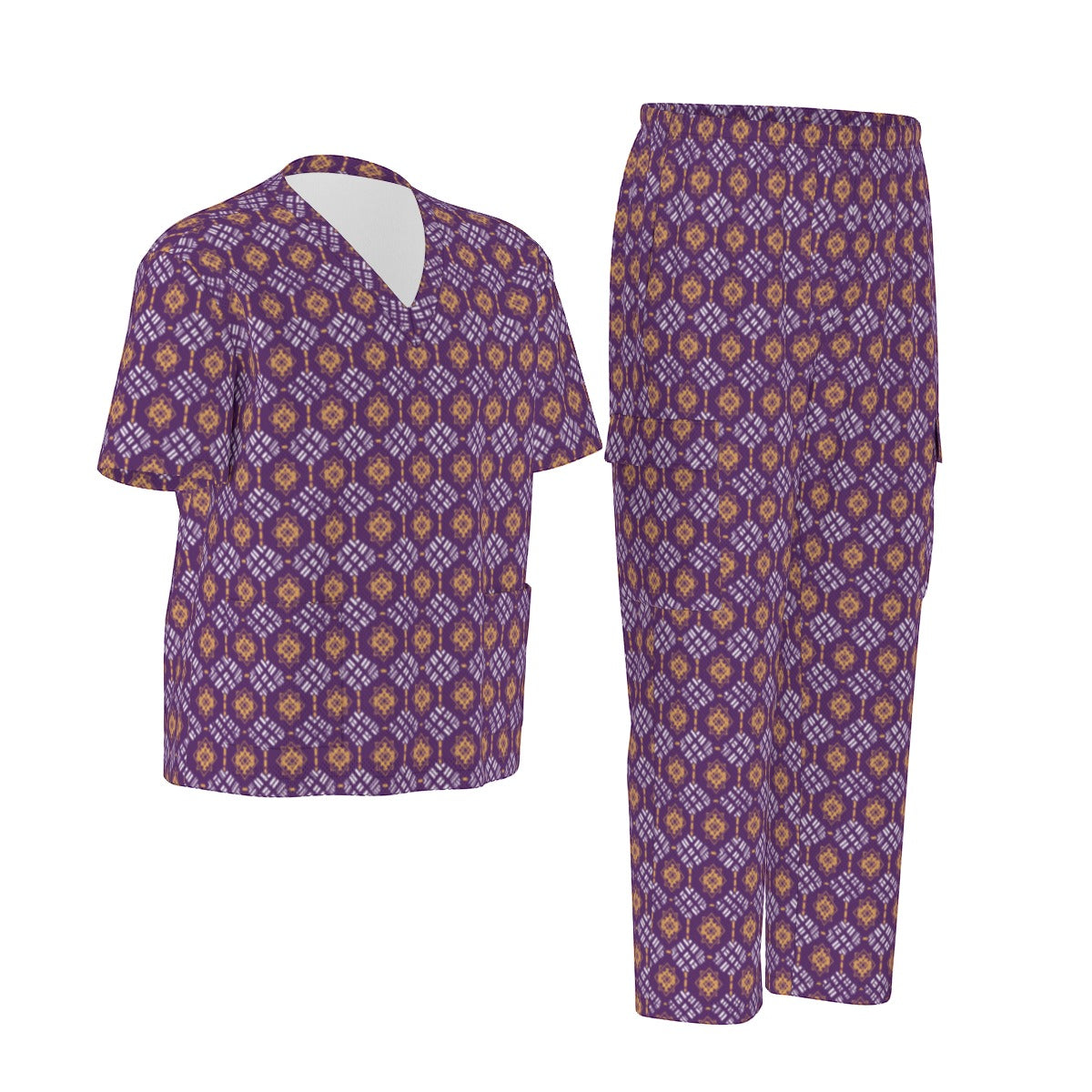 Purple & Gold Omega Psi Phi Inspired Purple & Gold Unisex Birdseye Scrub Set,  "Ques" Purple & Gold Inspired Nurse Uniform Set