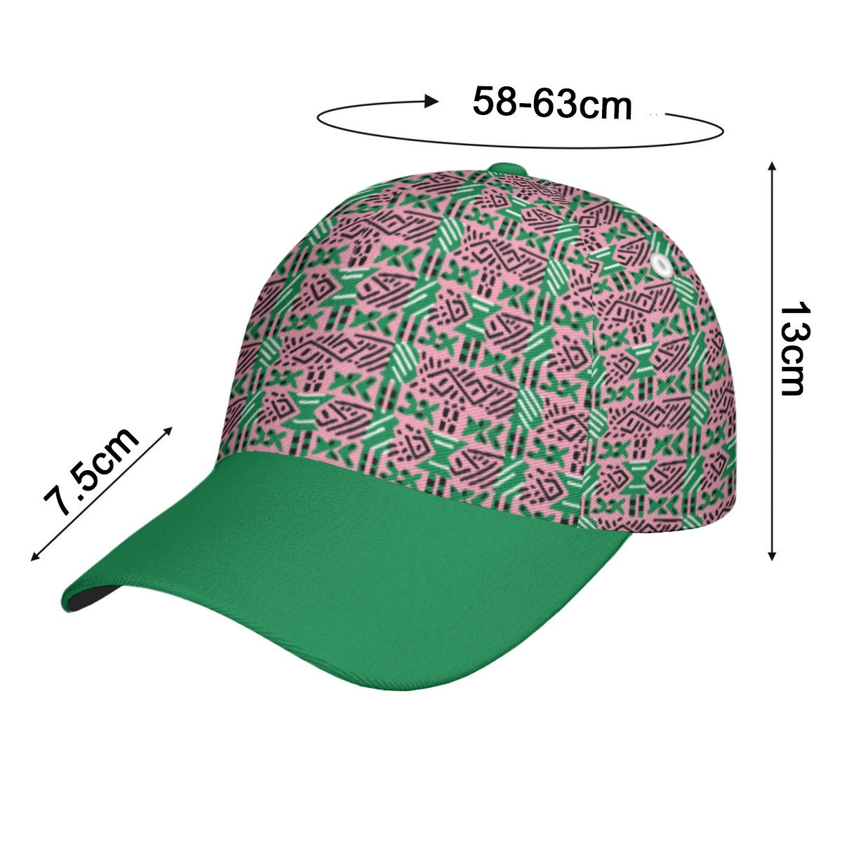 Pink & Green Pretty Girl Sorority Elegance Peaked Cap, AKA College Inspired Mud Cloth Design