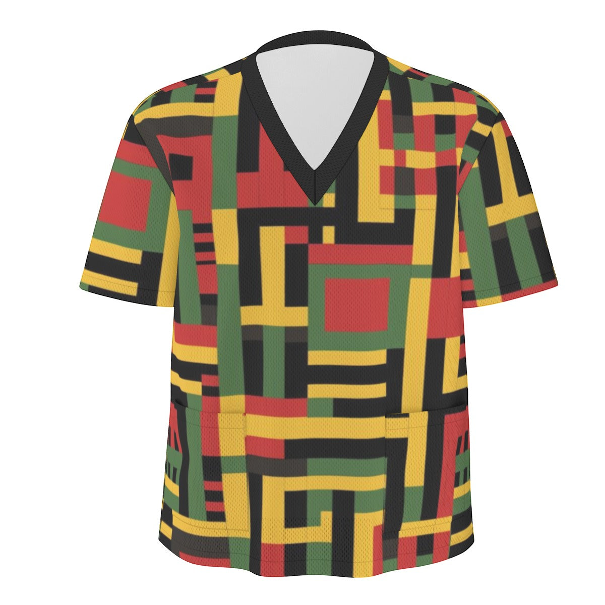 African Kente Print Unisex Scrub Set, V-neck Tribal Print Nurse Scrubs