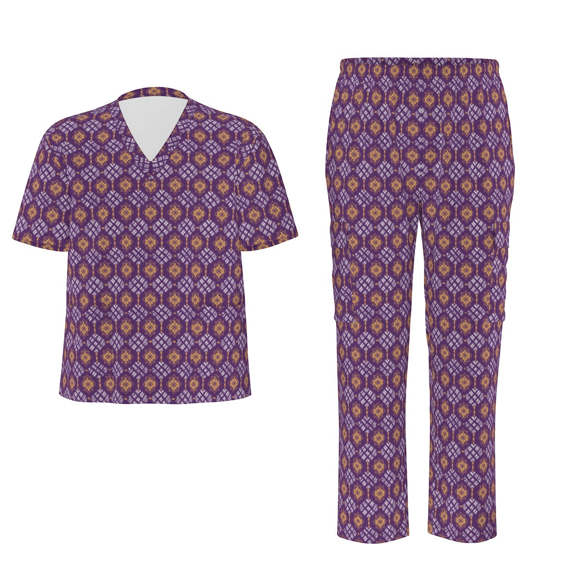 Purple & Gold Omega Psi Phi Inspired Purple & Gold Unisex Birdseye Scrub Set,  "Ques" Purple & Gold Inspired Nurse Uniform Set