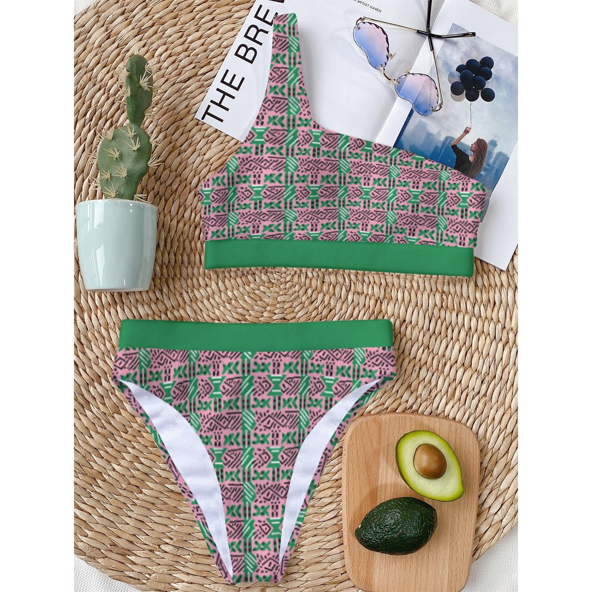 AKA Sorority Inspired Mud Cloth Print Single Shoulder Women's Bikini