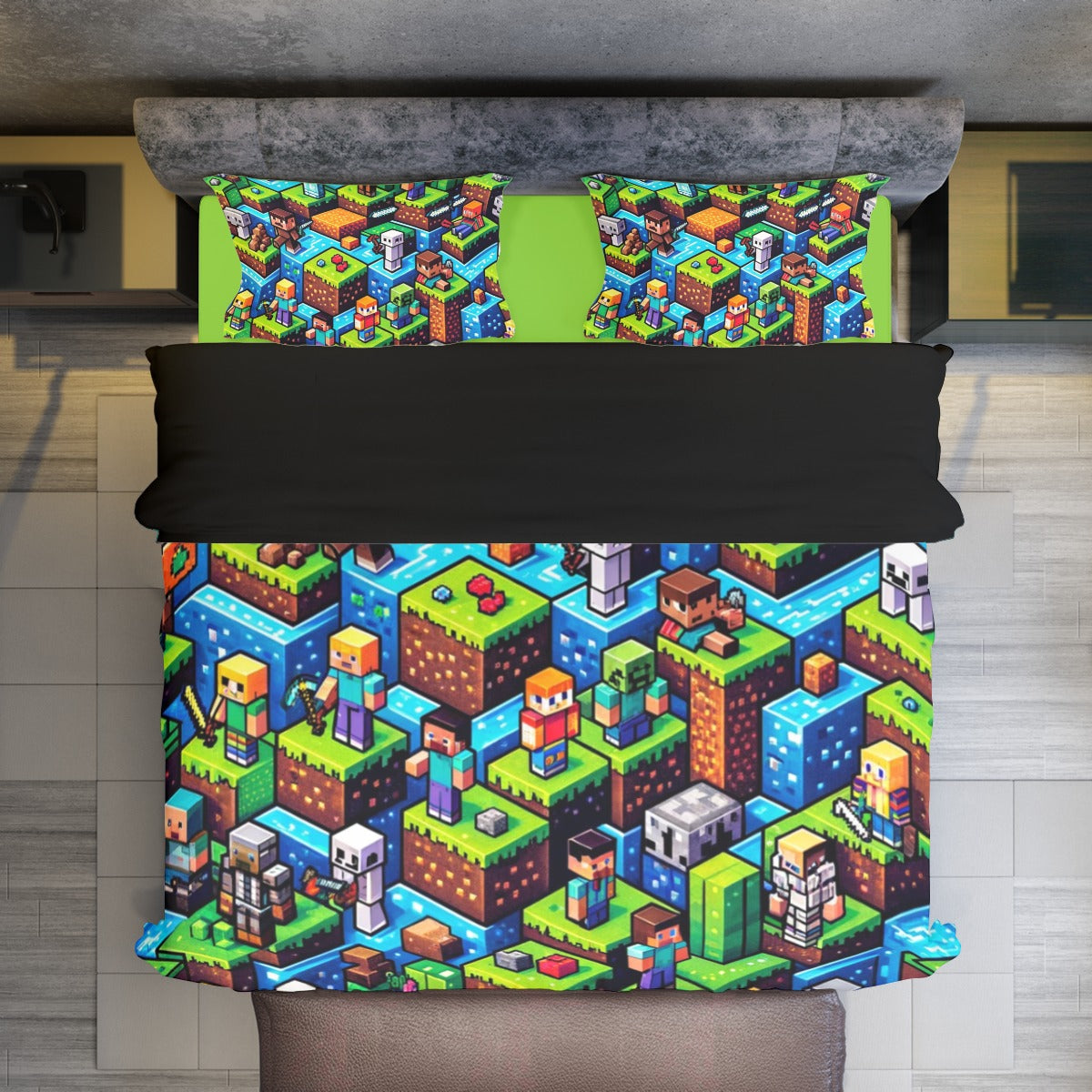 Pixel Adventure Gamer Duvet Cover Set - Vibrant Bedding with Comfort and Style