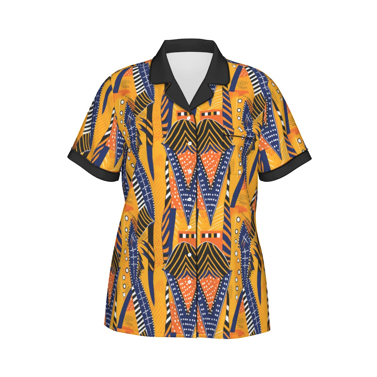 African Kente Cloth Print Women's Short Sleeved Silk Pajama Set, Luxurious Kente Nightwear