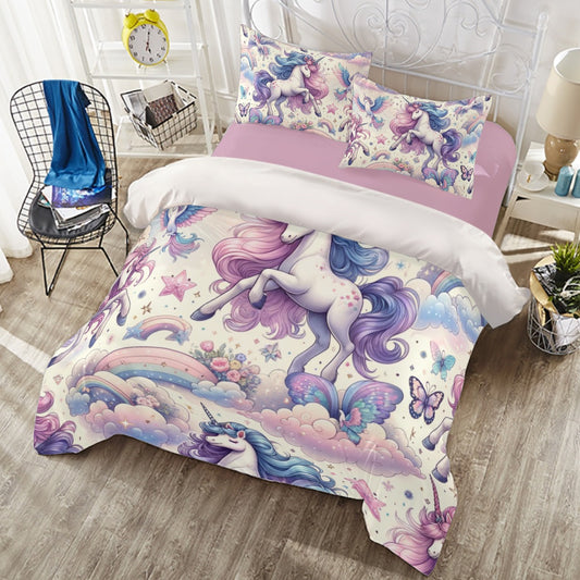 Magical Unicorn Four-Piece Duvet Cover Set, Unicorn Bedding, Whimsical Unicorn Home Decor