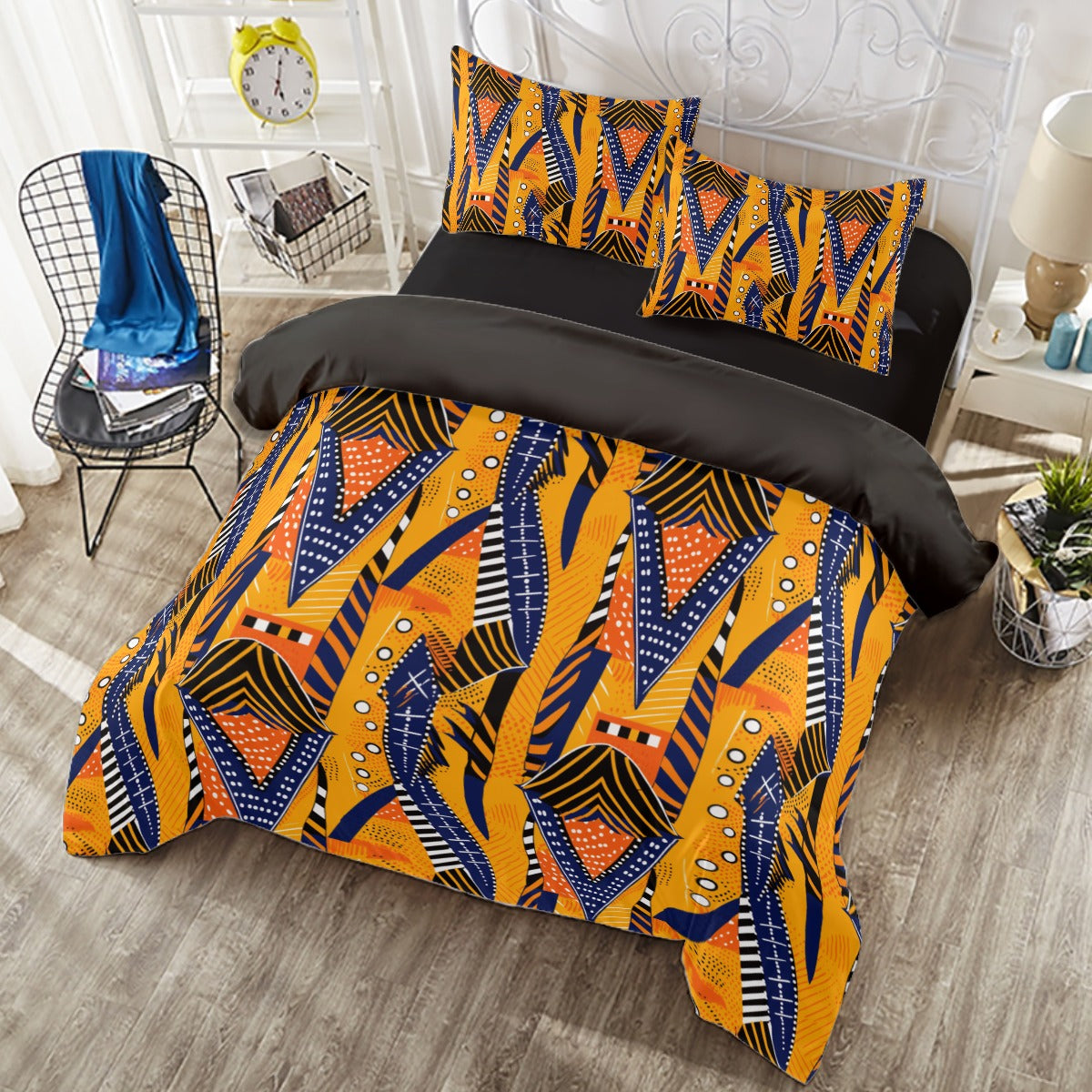 African Pattern Duvet Cover, Afro-Futuristic Geometric 4 Piece Duvet Cover Set