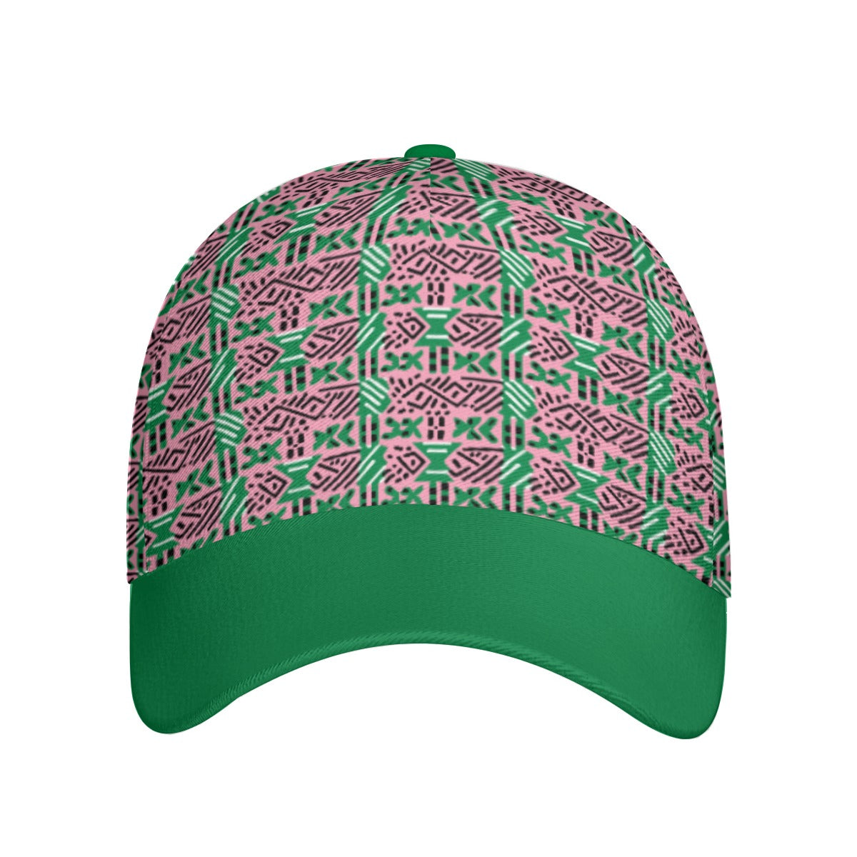 Pink & Green Pretty Girl Sorority Elegance Peaked Cap, AKA College Inspired Mud Cloth Design