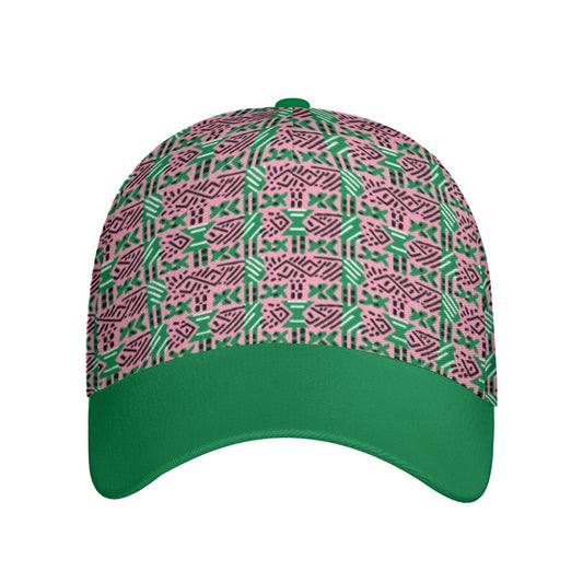 Pink & Green Pretty Girl Sorority Elegance Peaked Cap, AKA College Inspired Mud Cloth Design