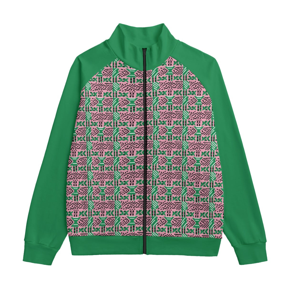 AKA Sorority Pink & Green African MudCloth Color Block Unisex Cotton Jacket