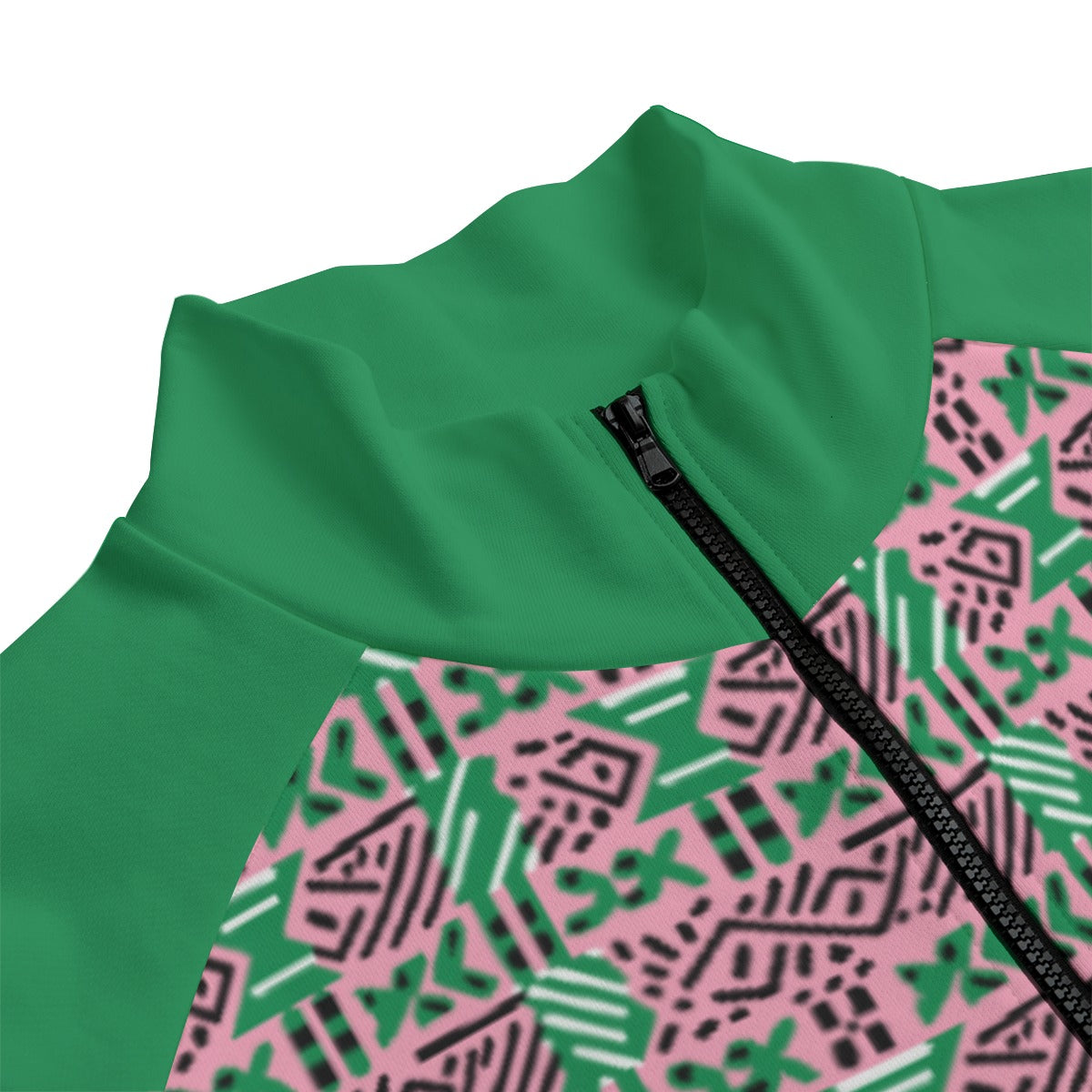 AKA Sorority Pink & Green African MudCloth Color Block Unisex Cotton Jacket