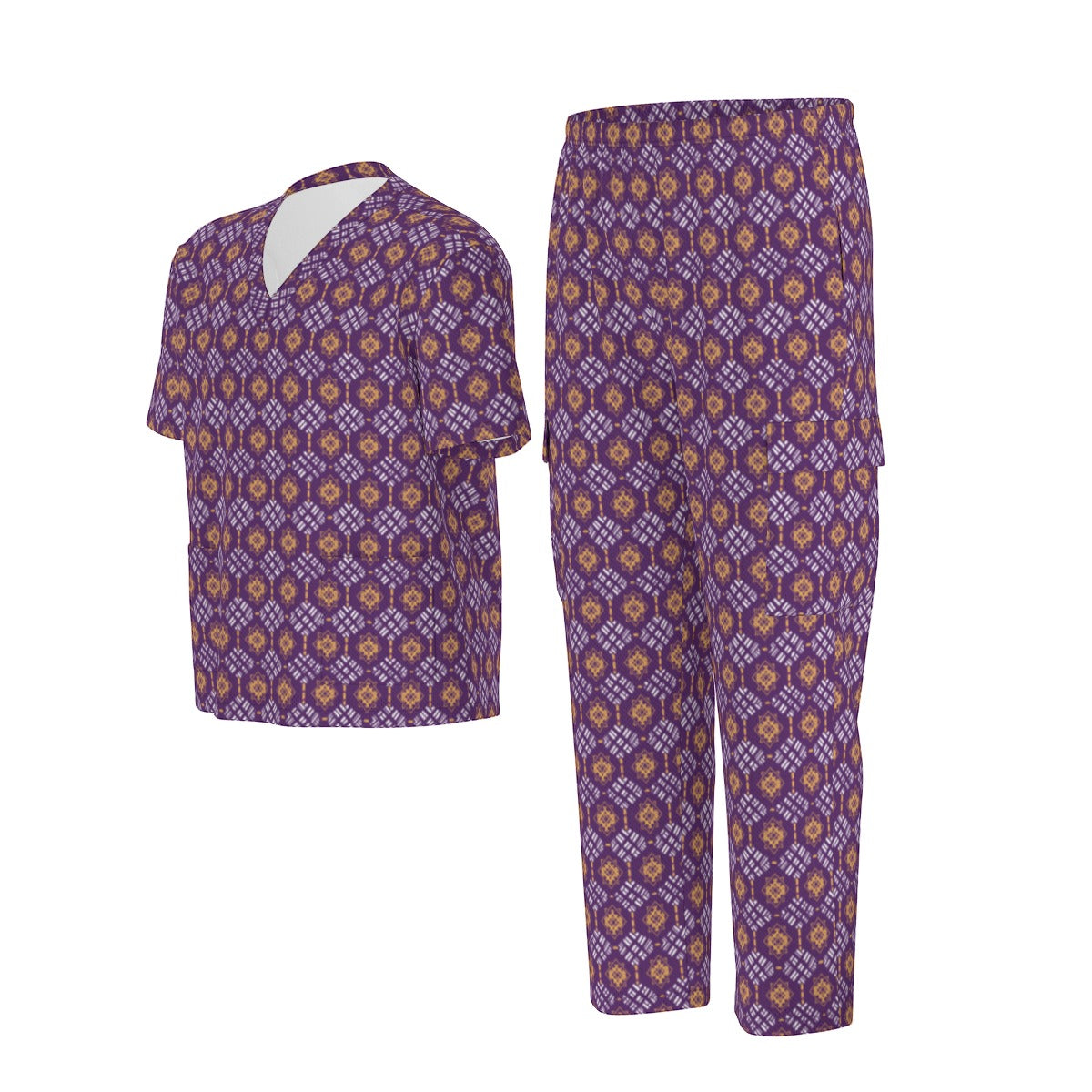 Purple & Gold Omega Psi Phi Inspired Purple & Gold Unisex Birdseye Scrub Set,  "Ques" Purple & Gold Inspired Nurse Uniform Set