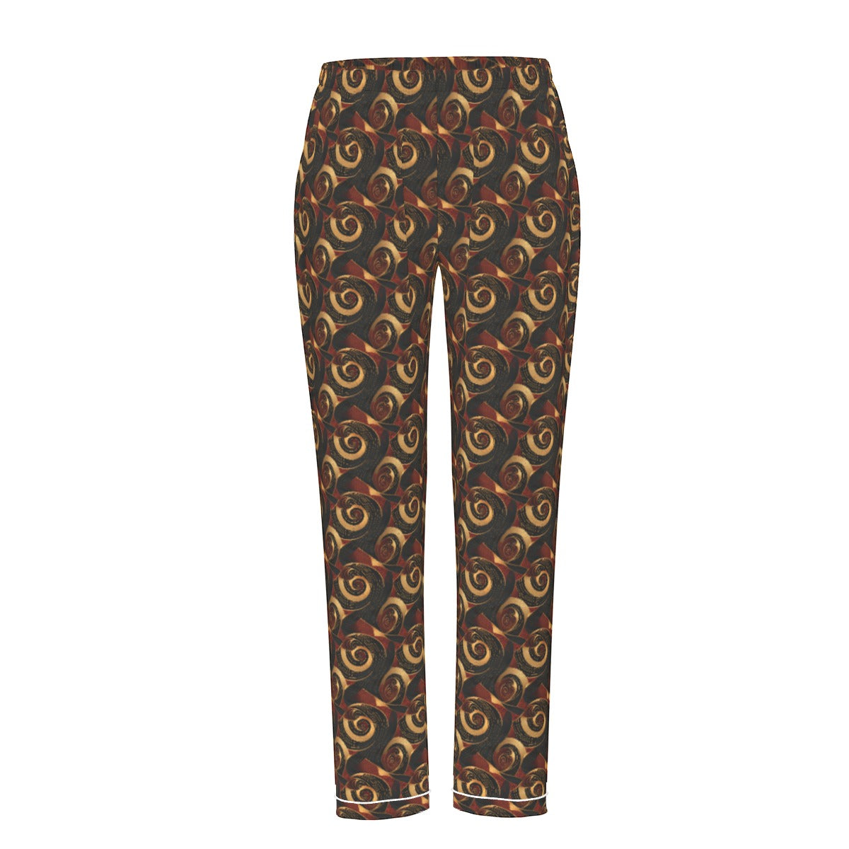 Crimson & Gold African Ankara Print Women's Long Sleeve Pajama Set with White Contrast Piping