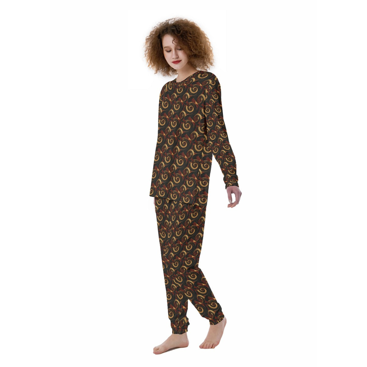 Crimson & Gold African Ankara Cotton Pajamas, Breathable, Skin-Friendly Two-Piece Set with Crew Neck