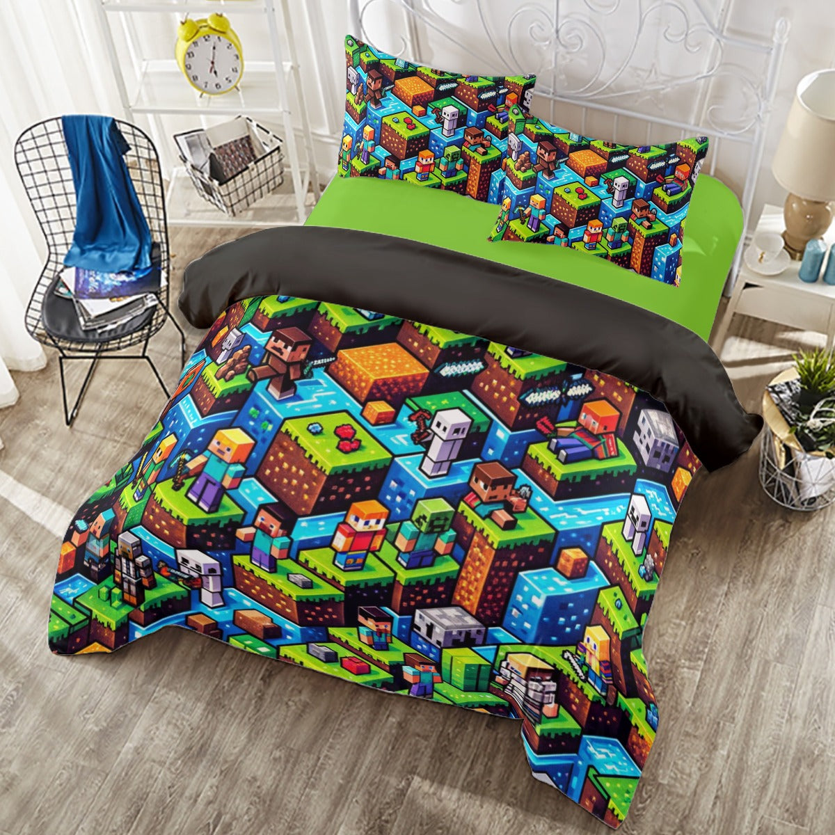 Pixel Adventure Gamer Duvet Cover Set - Vibrant Bedding with Comfort and Style