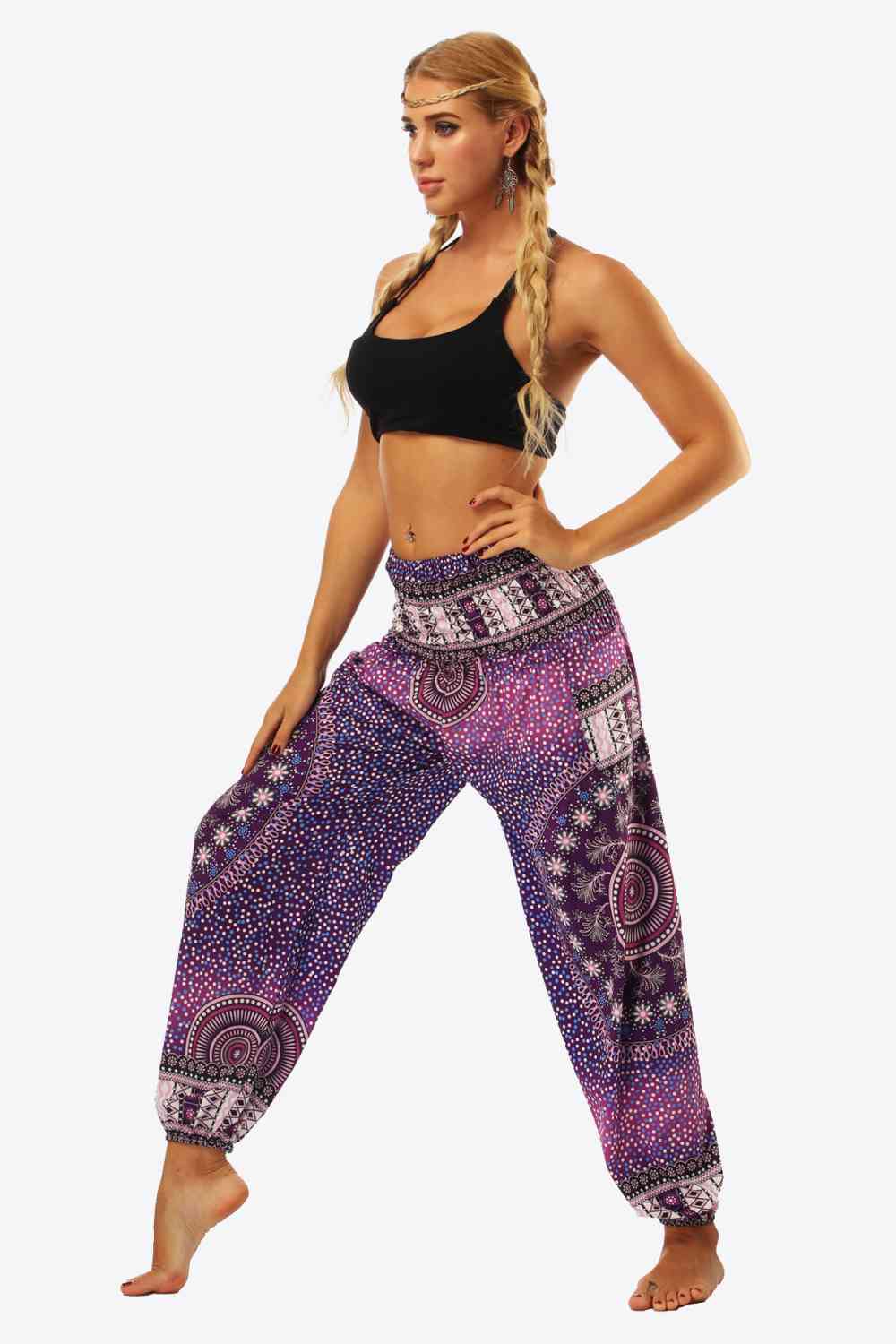 Bohemian-Inspired Cropped Palazzo Pants with Pockets - Ethnic Print