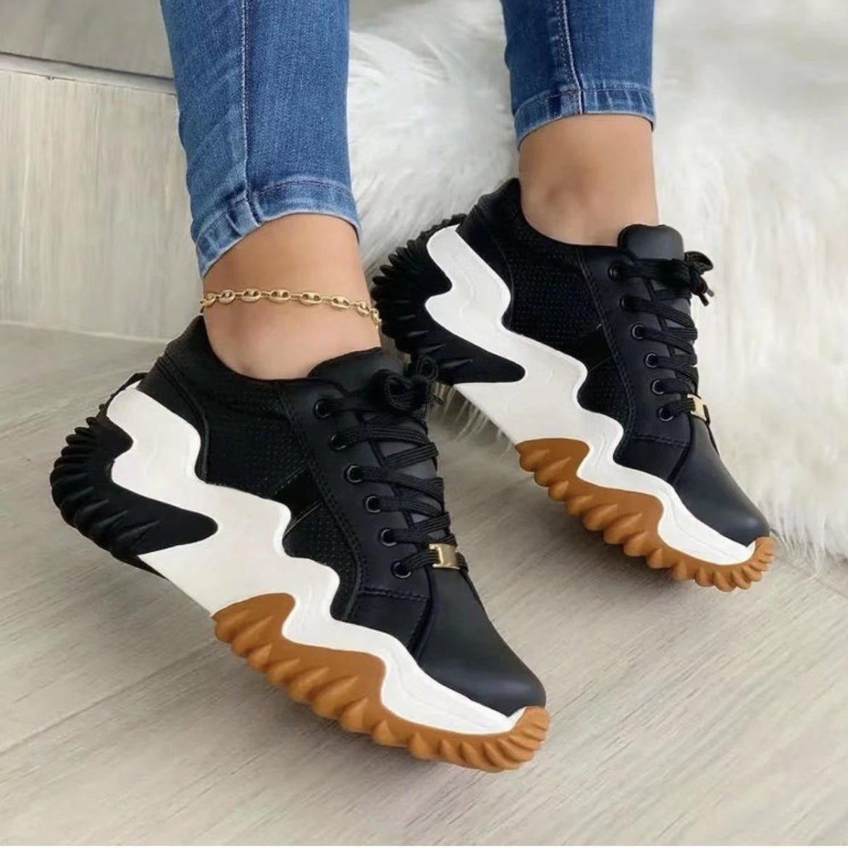 Urban Edge Lace-Up Platform Sneakers - Chic PU Leather Statement Shoes