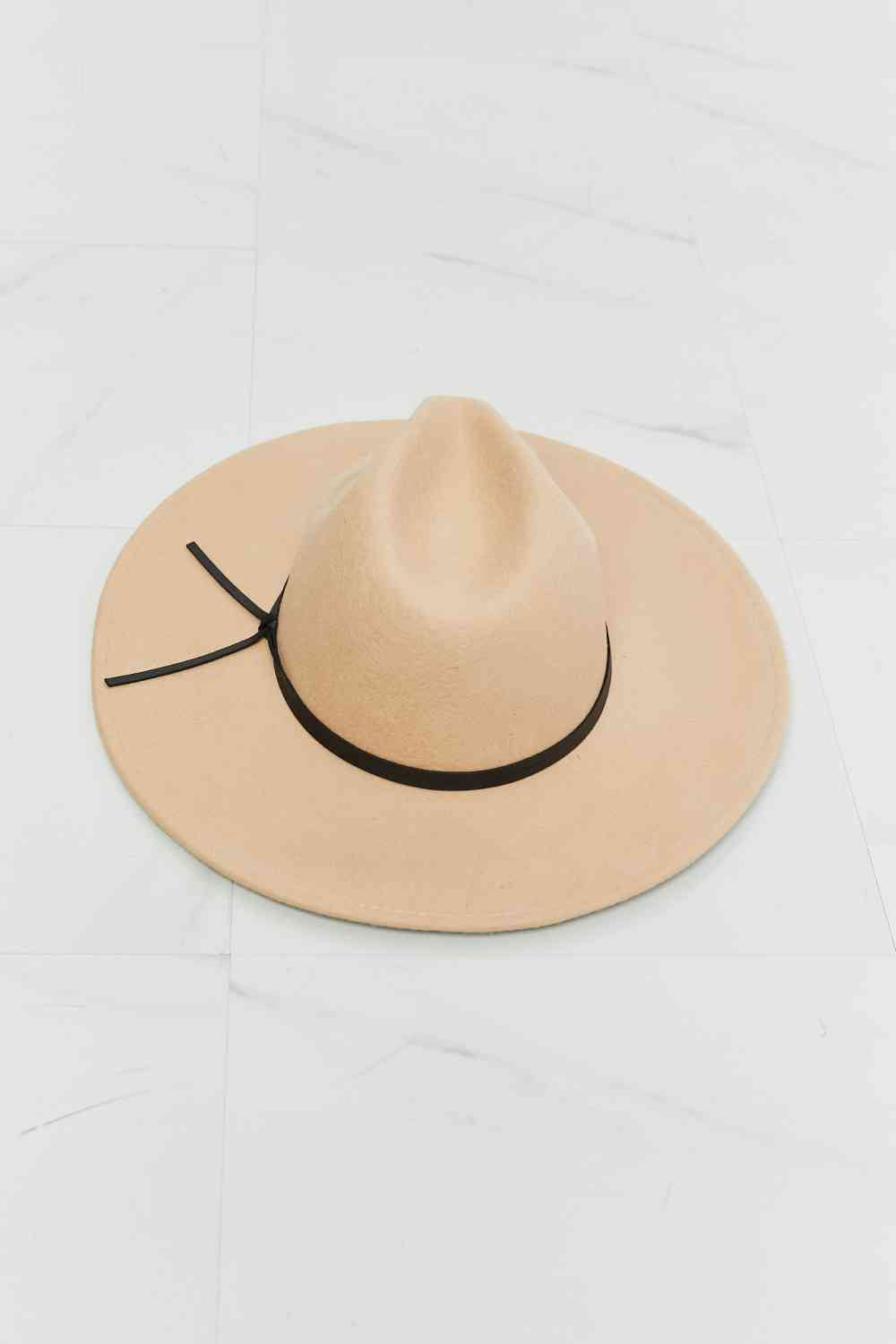 Beige Classic Wool Fedora with Faux Leather Knot, Modern Classic Fedora