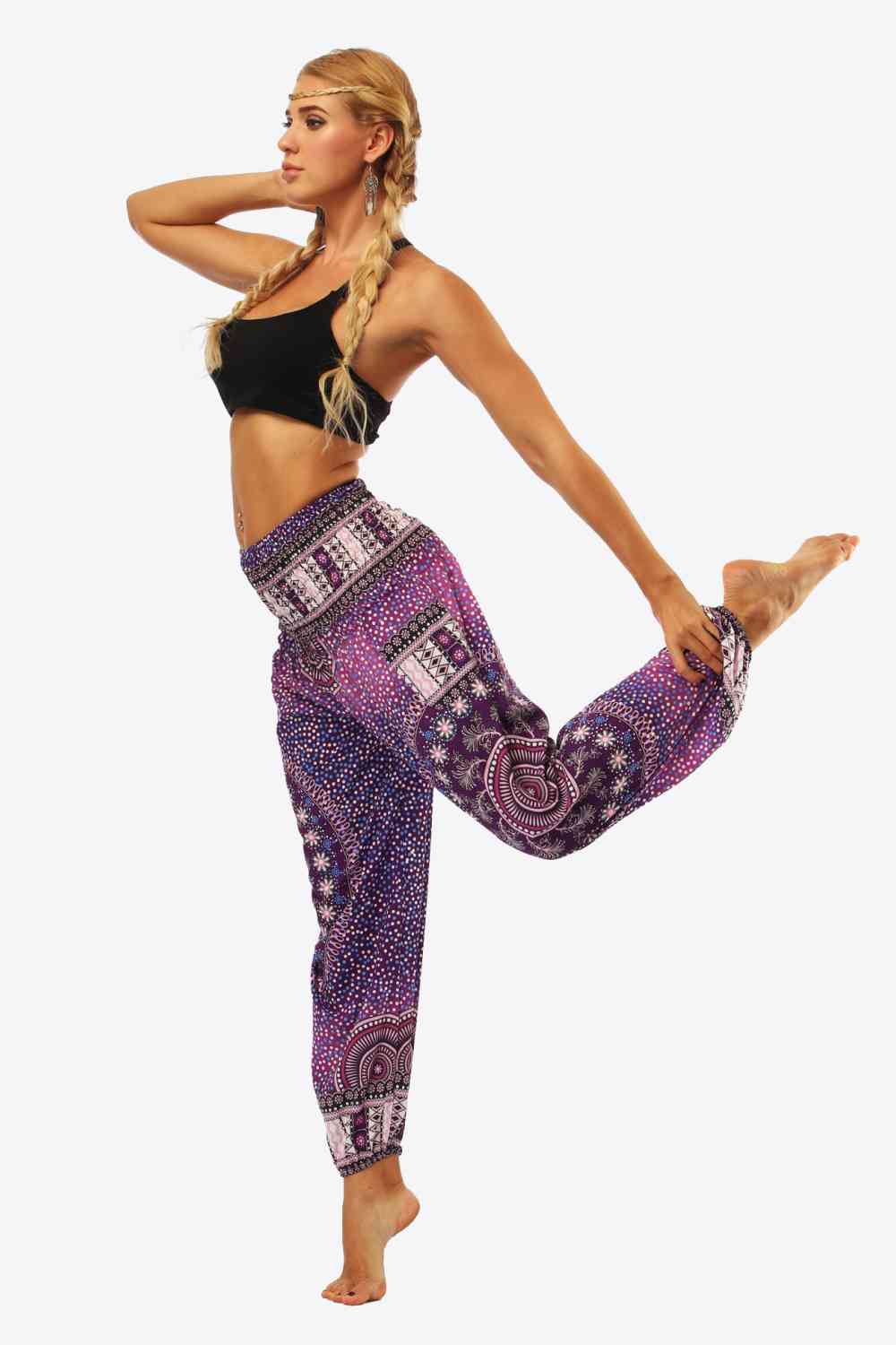 Bohemian-Inspired Cropped Palazzo Pants with Pockets - Ethnic Print