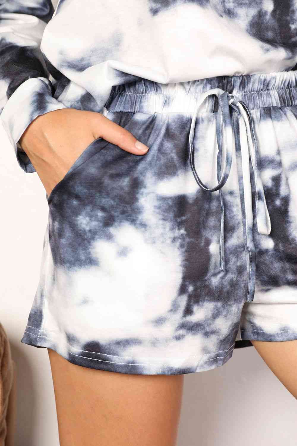 Women's Cozy Tie-Dye Lounge Set, Round-Neck Top and Shorts Ensemble