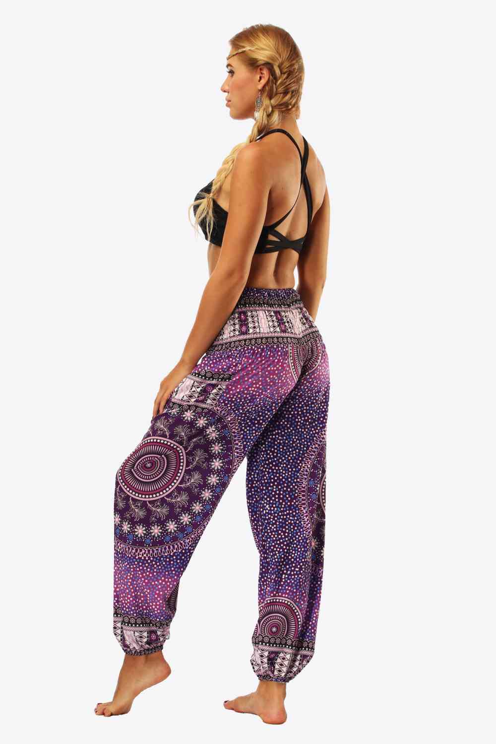 Bohemian-Inspired Cropped Palazzo Pants with Pockets - Ethnic Print