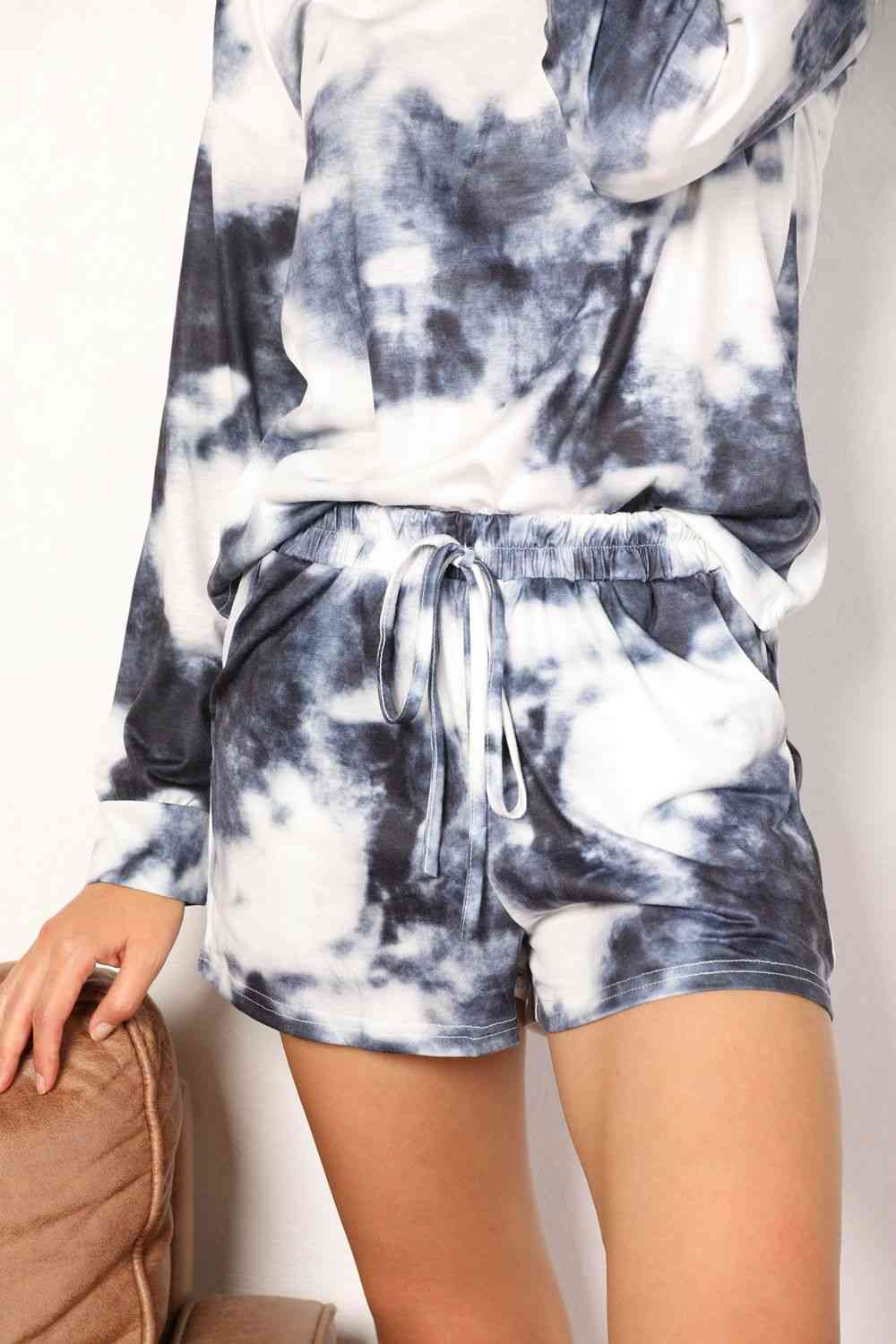 Women's Cozy Tie-Dye Lounge Set, Round-Neck Top and Shorts Ensemble