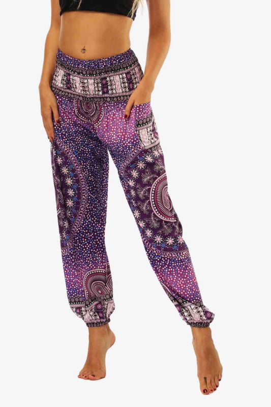 Bohemian-Inspired Cropped Palazzo Pants with Pockets - Ethnic Print