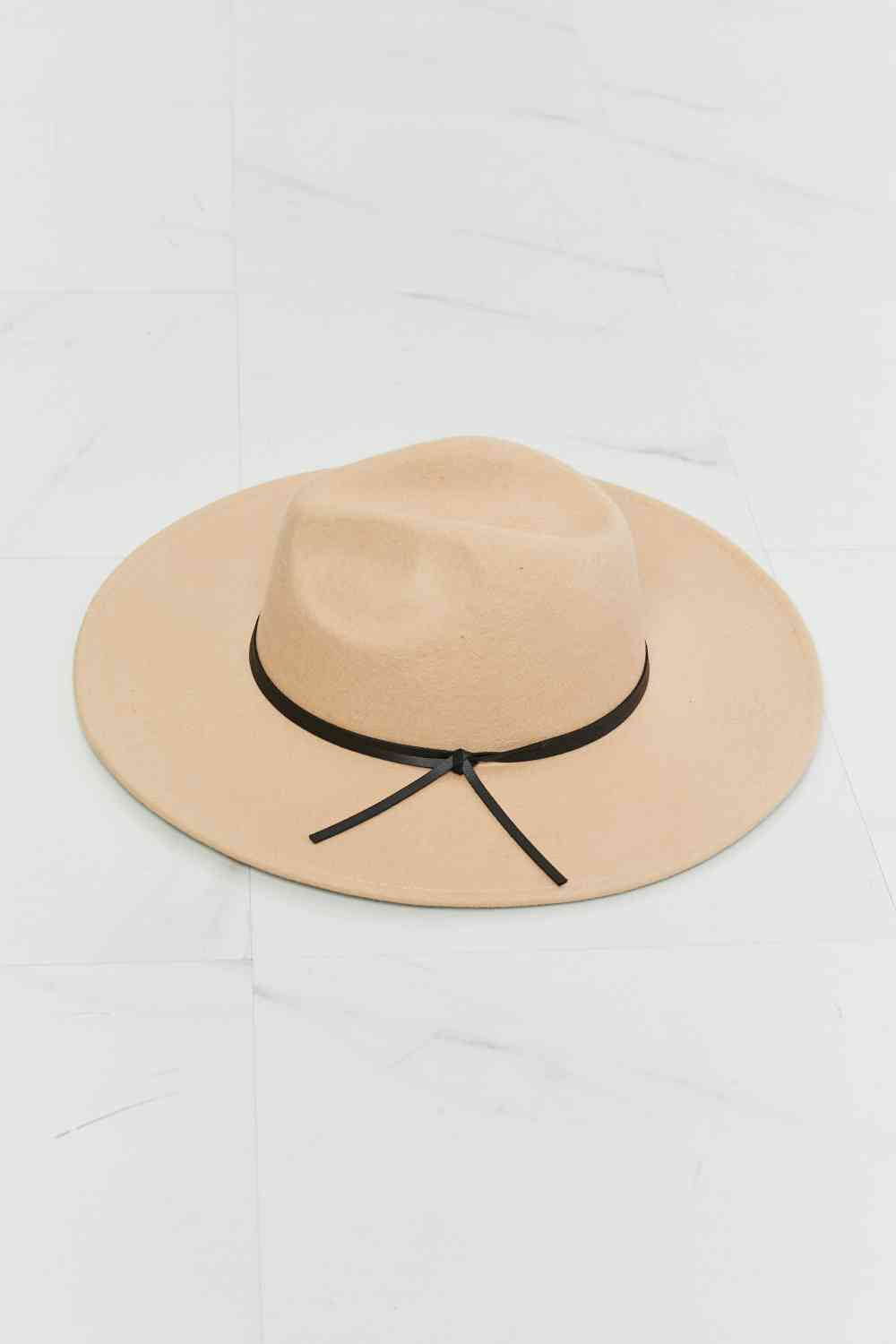 Beige Classic Wool Fedora with Faux Leather Knot, Modern Classic Fedora