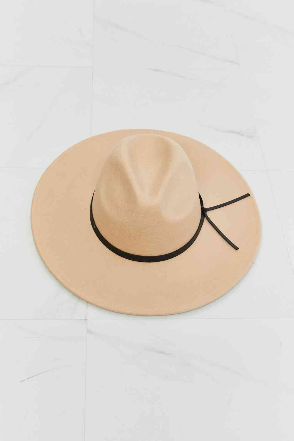 Beige Classic Wool Fedora with Faux Leather Knot, Modern Classic Fedora