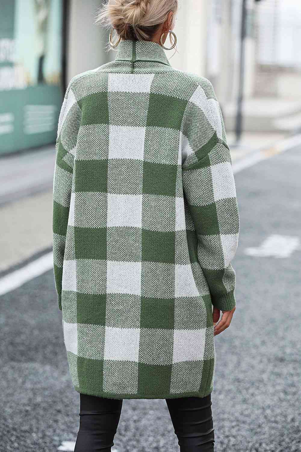 Cozy Plaid Open-Front Cardigan with Pocket