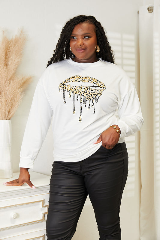 Simply Love Graphic Sweatshirt - Casual Round Neck with Dropped Shoulders