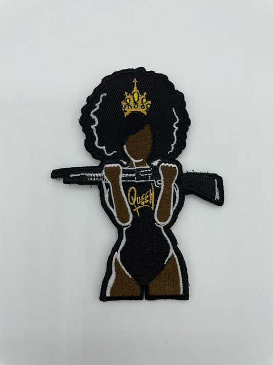 Pump Action Queen Embroidered Patch, Black Woman Empowerment Patch