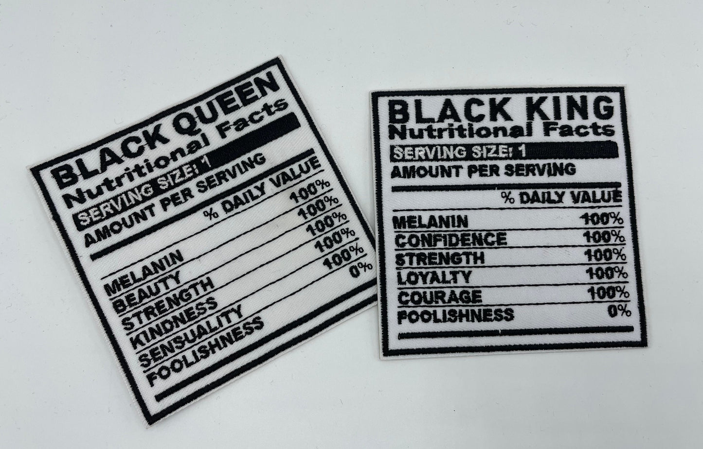 Black King Nutritional Facts Embroidered Iron-On Patch – Empowerment Fashion Accessory for Clothing & Bags