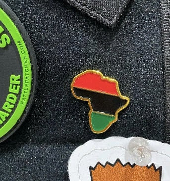 Africa Shaped Lapel Pin, Red Black & Green Pan African lapel Pin