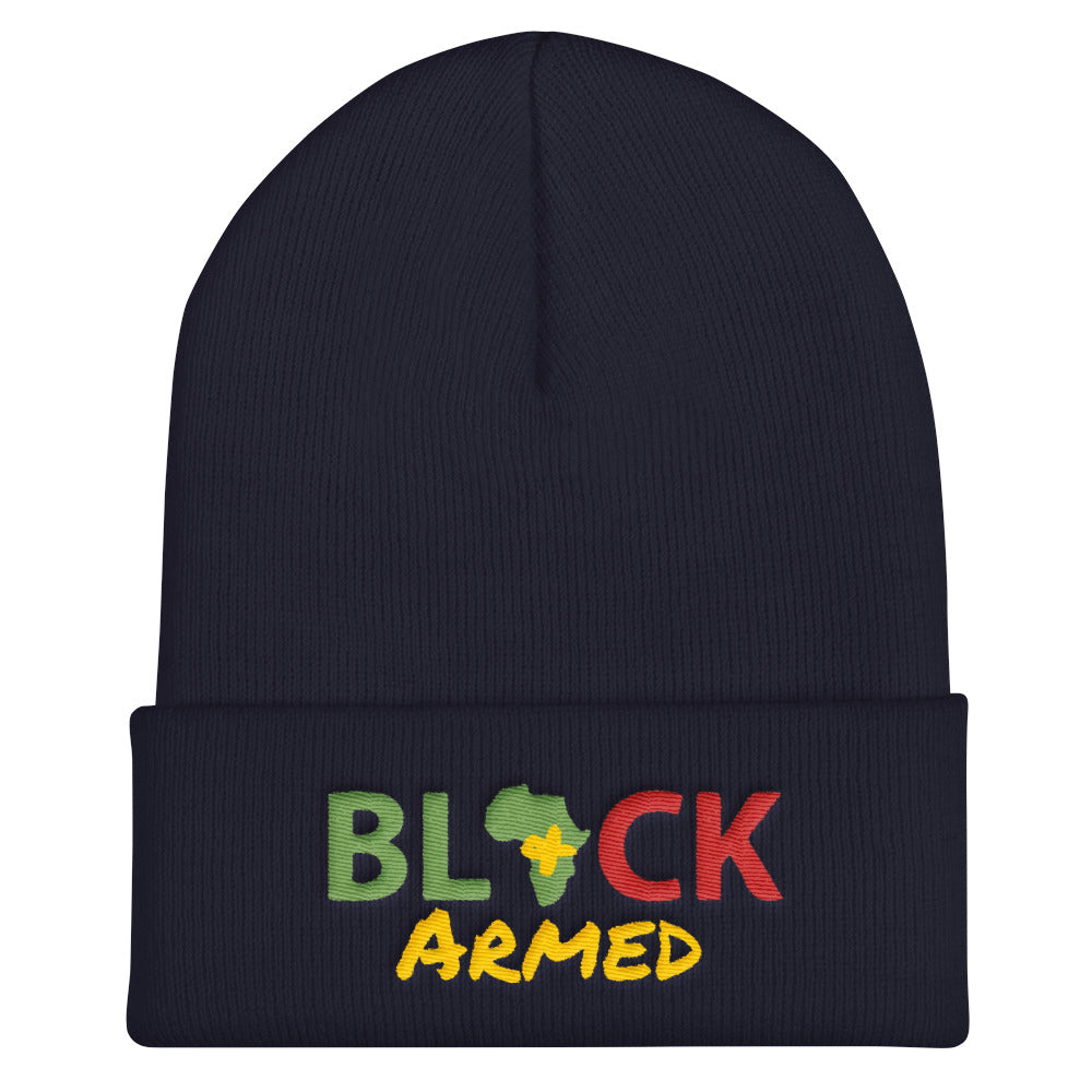 Black & Armed Puffed Beanie